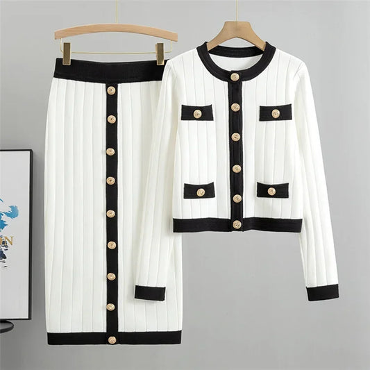 Dam Blazer och Kjol Gyllene Knappdetaljer Polyester Bomull-1