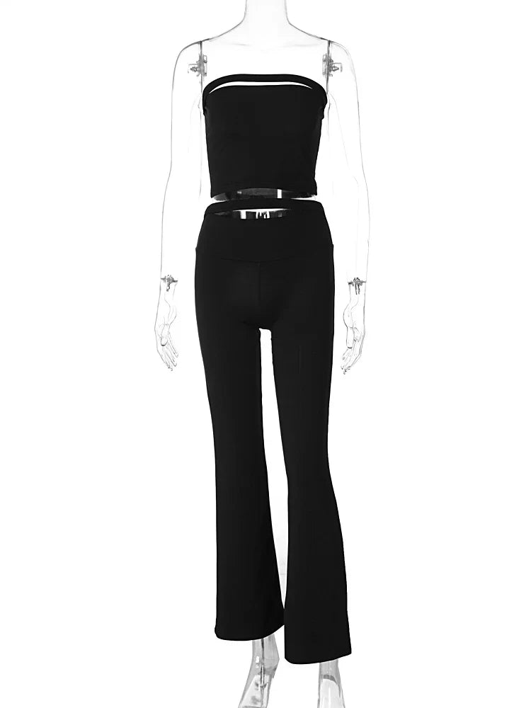 Dam Byxor Elastisk Midja Polyesterkort Stilren Design-1