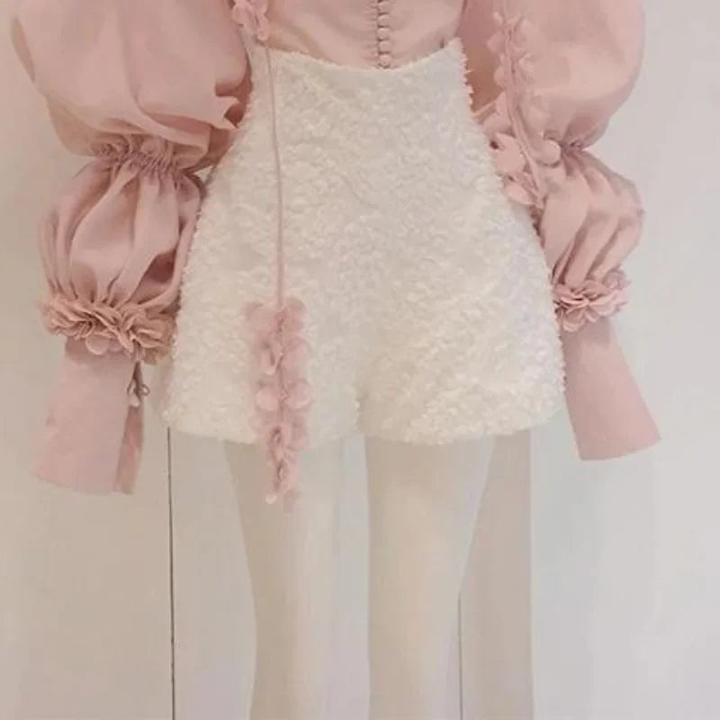 Dam Kort Shortsuppsättning Monokrom Polyester-4