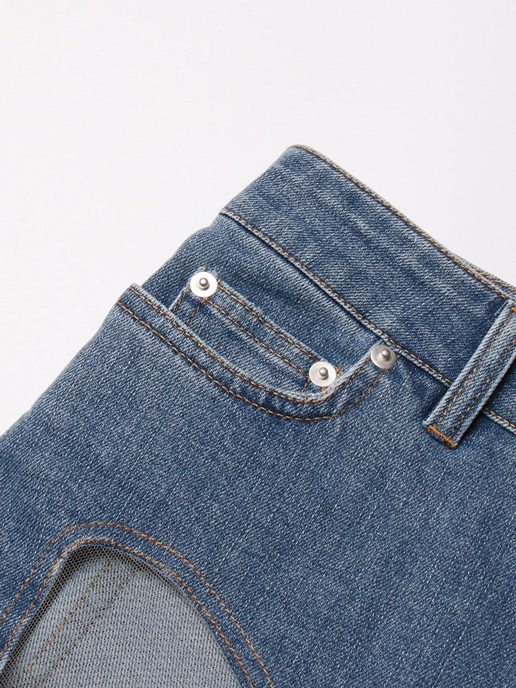 Dam Jeans Hög Midja Löst Snitt Bomull Denim-2