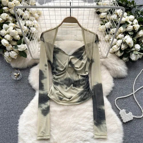 Variant image for Dam Skördetopp Batikdesign V-ringning Blandat Material-5