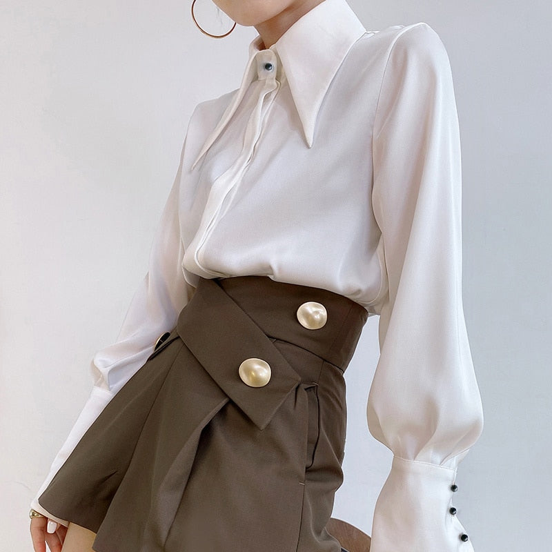 Dam Blus Klassisk Slim Fit Satin-3
