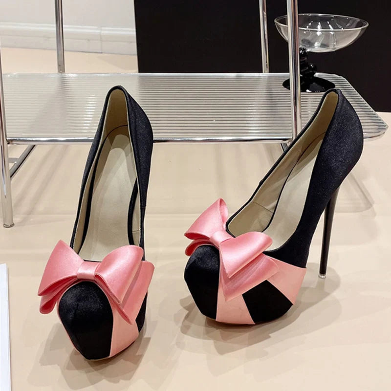 Dam Skor Slip-On Plattform Siden med Rund Tå-3