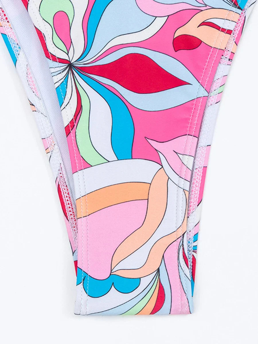 Dam Bikini Tryckdesign Trådlöst Stöd Spandex Polyester-6
