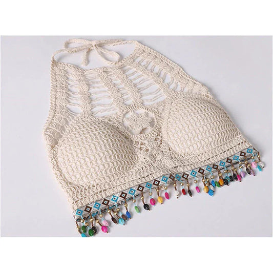 Dam Tank Top Bohemisk Polyester Elastisk Snitt-1