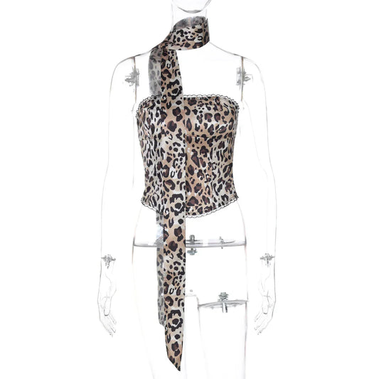 Dam Festtoppar Leopardmönster Polyester Spandex-1