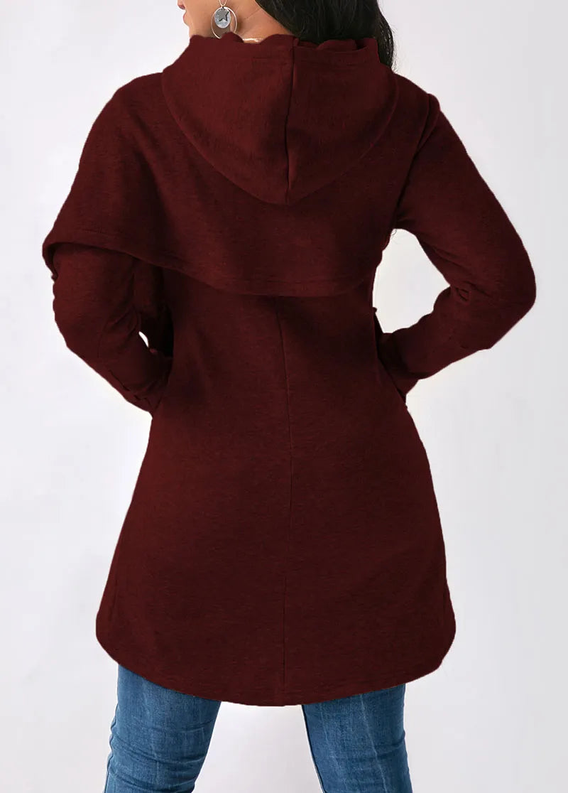 Lång Hoodie Dam Långärmad Bomull och Polyester Casual-3