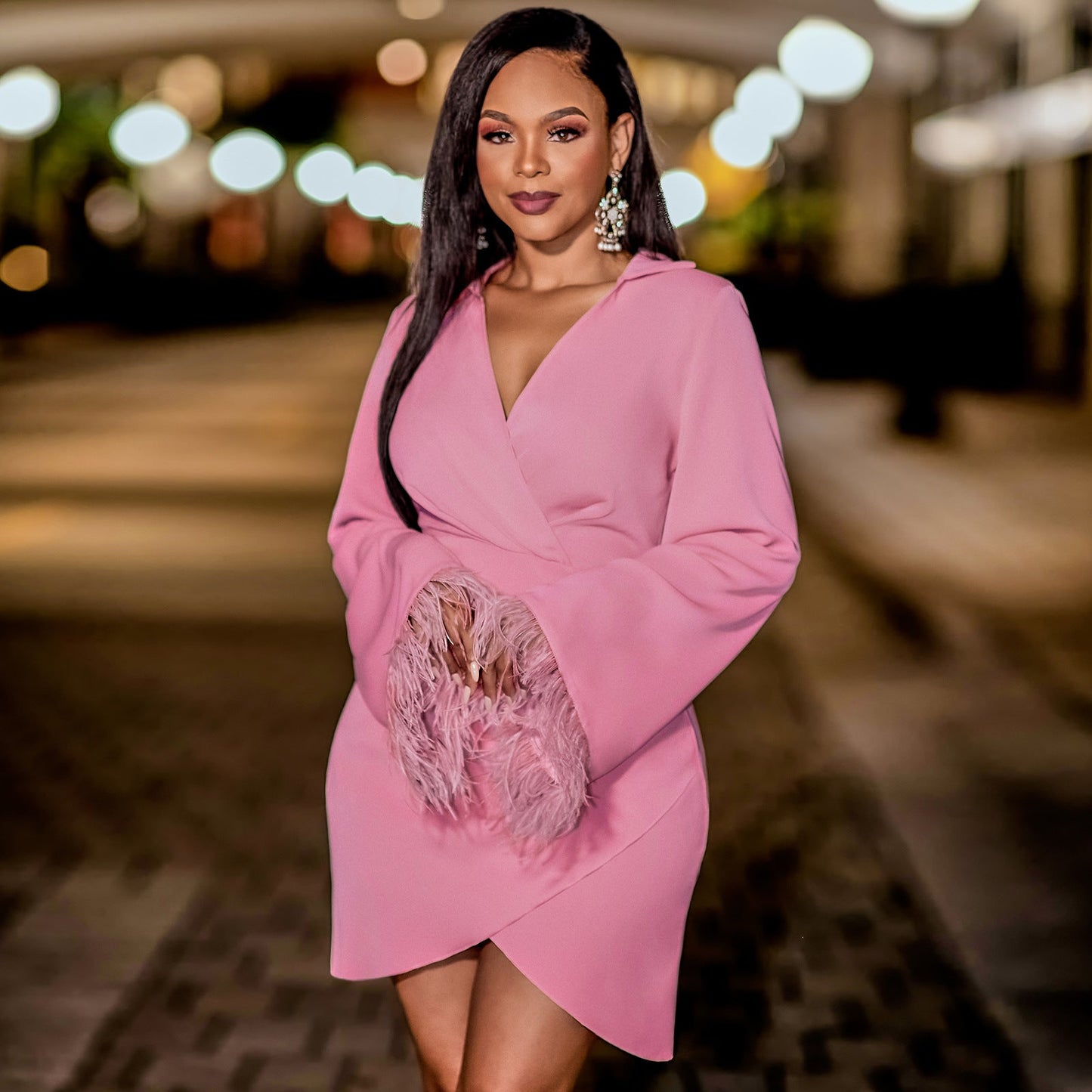 Variant image for Dam Glittrig Klänning Miniklänning med Wickelstil och Långa Ärmar i Polyester-5