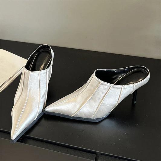 Dam Mules Skor Spetsig Form PU-material Hög Klack-1