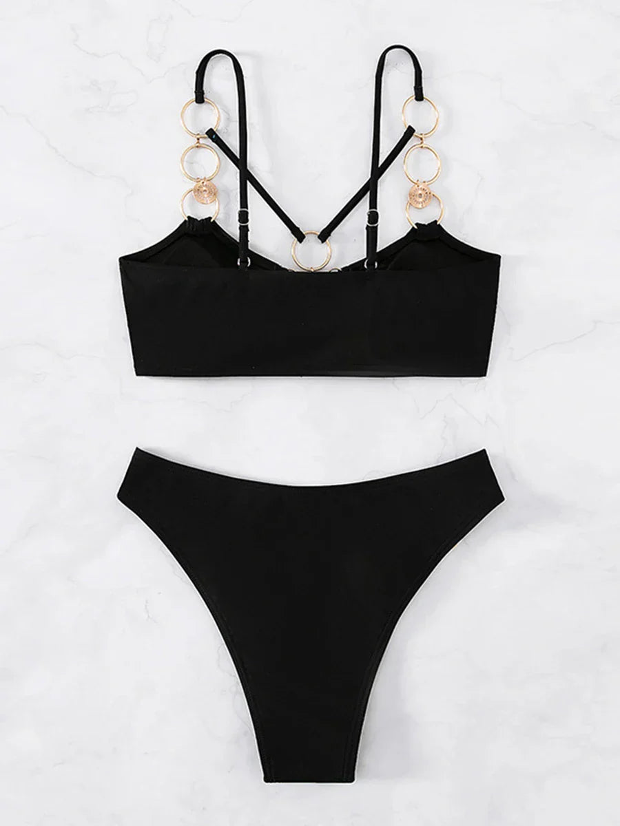 Dam Bikini Set Låg Midja Spandex Polyester-4