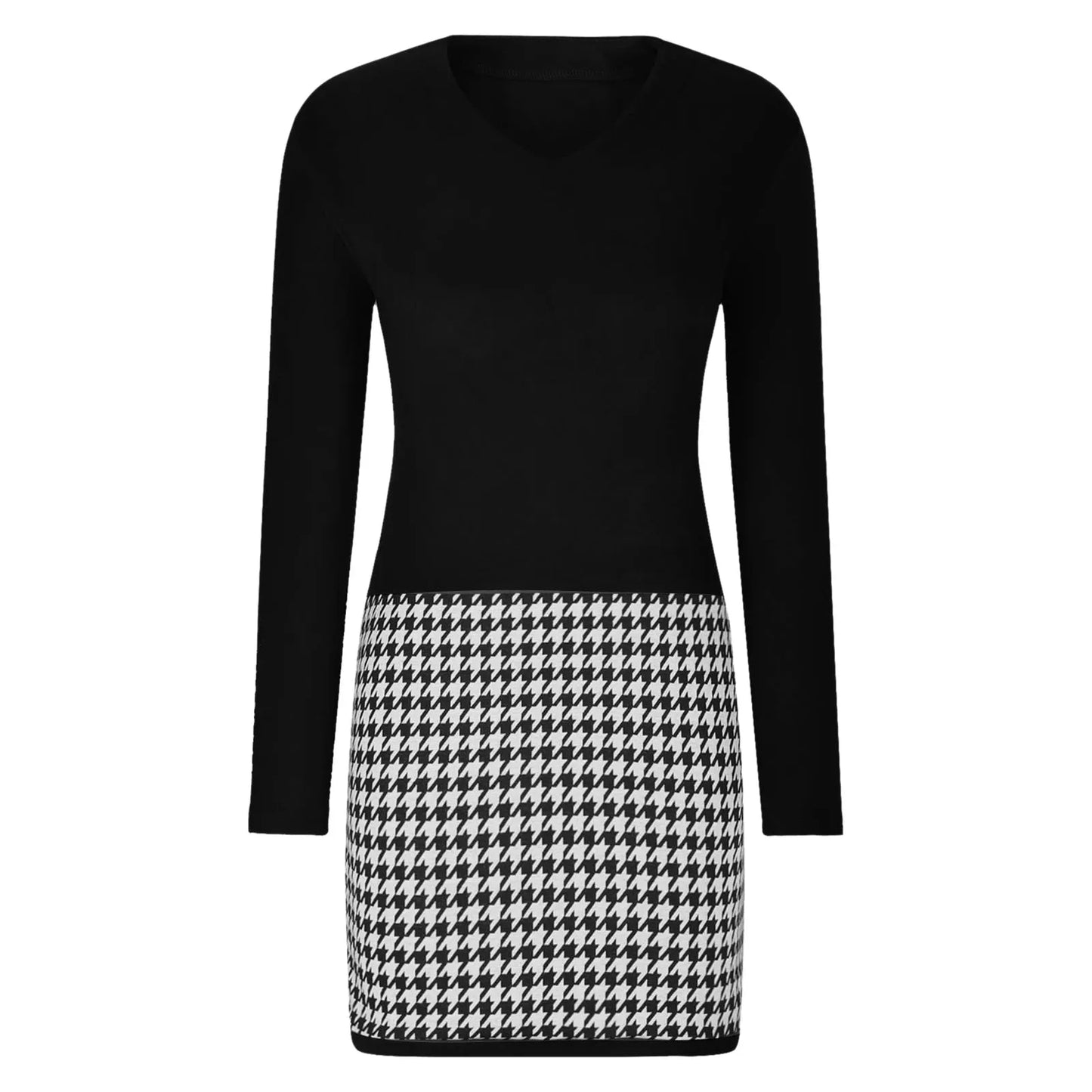 Kvinna Klänning Långärmad Slim Fit V-ringning Mönstrad Högkvalitativt Tyg-2