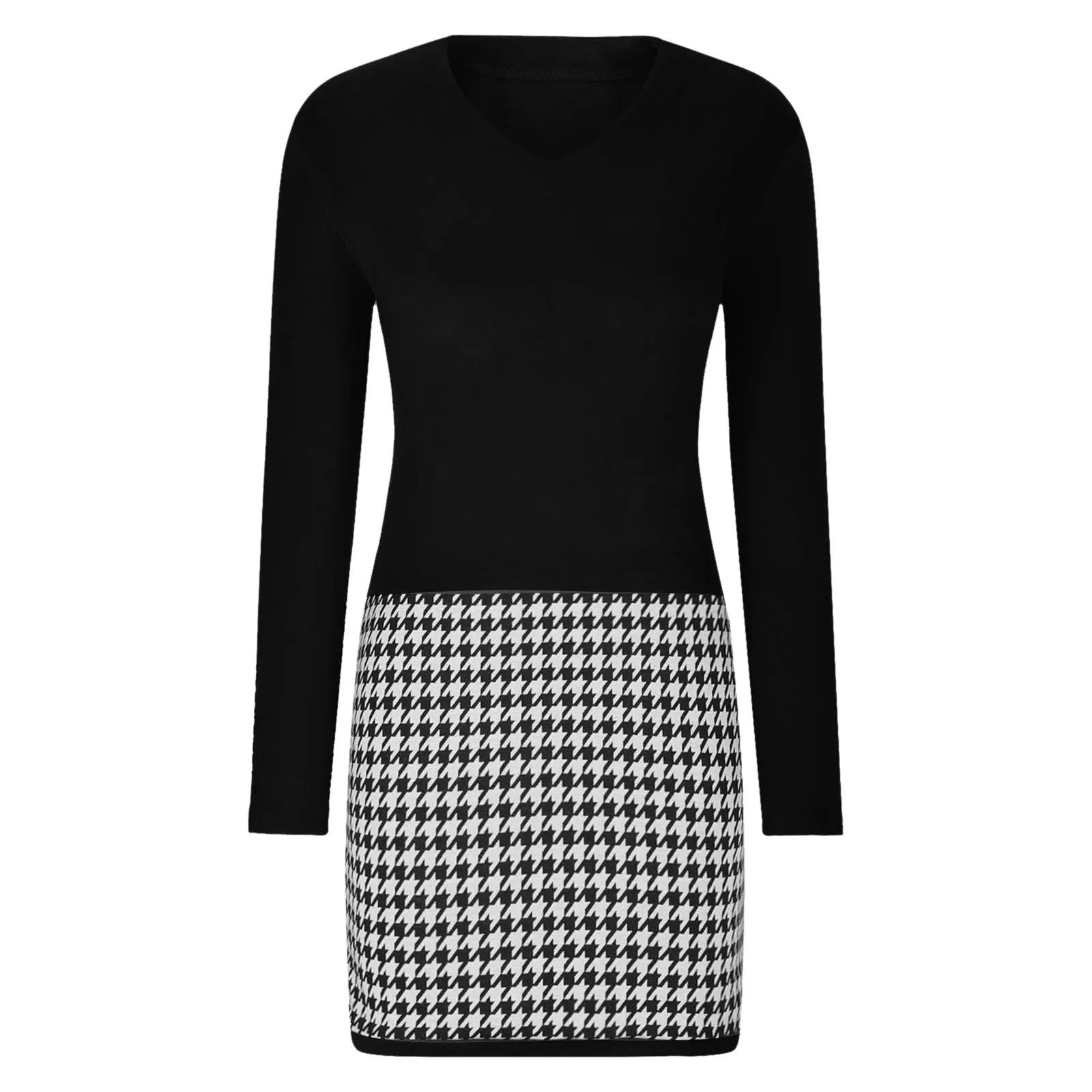 Kvinna Klänning Långärmad Slim Fit V-ringning Mönstrad Högkvalitativt Tyg-2