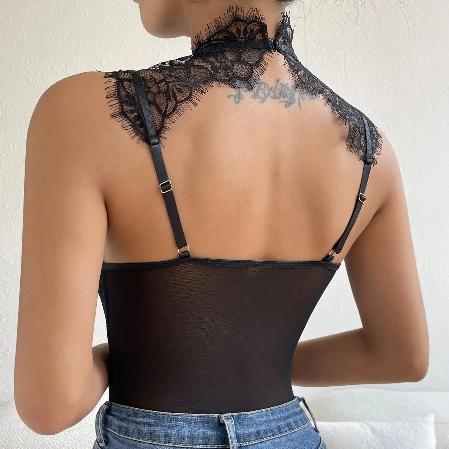 Dam Bodysuit Ärmlös Utskärning Polyester Spandex-3