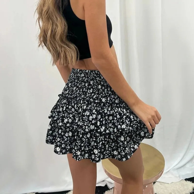 Kvinnors Minikjol Blommönster Plissédesign Polyester 4
