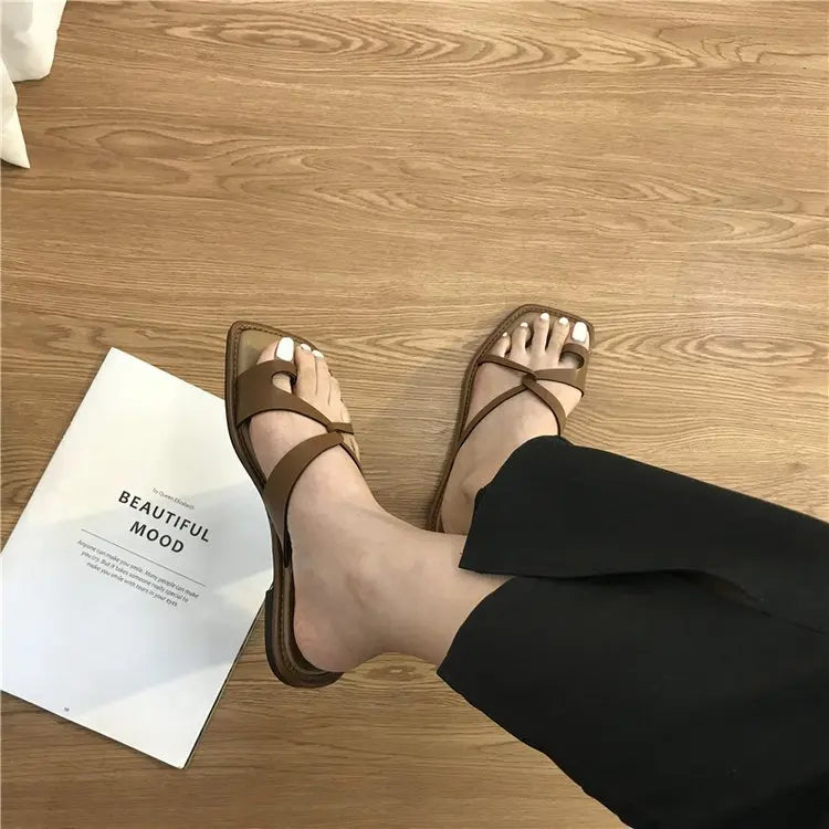 Dam Sandaler Platta Geometrisk PU-material för Sommarens Eleganta Look-6
