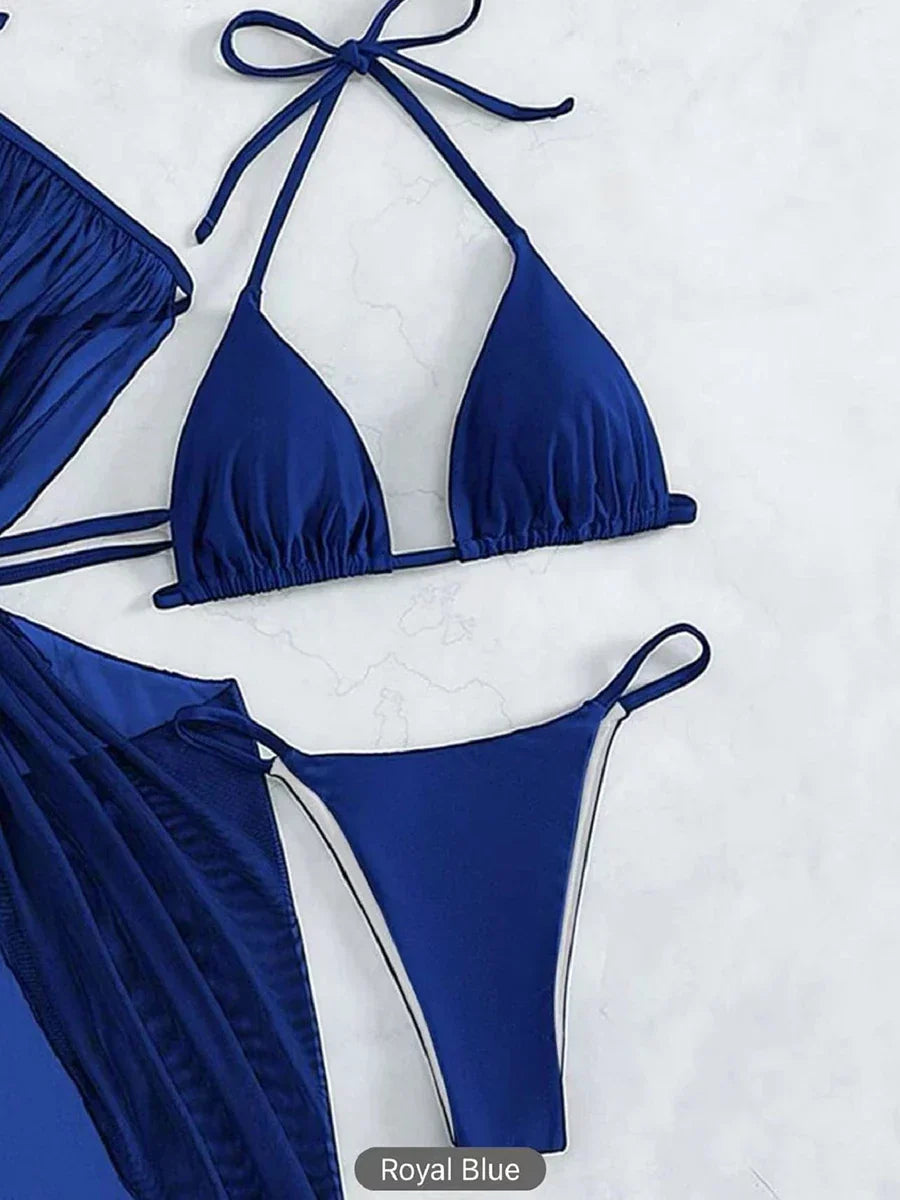 Damernas 3-delade Bikini-set Monokrom Spandex Polyester-5