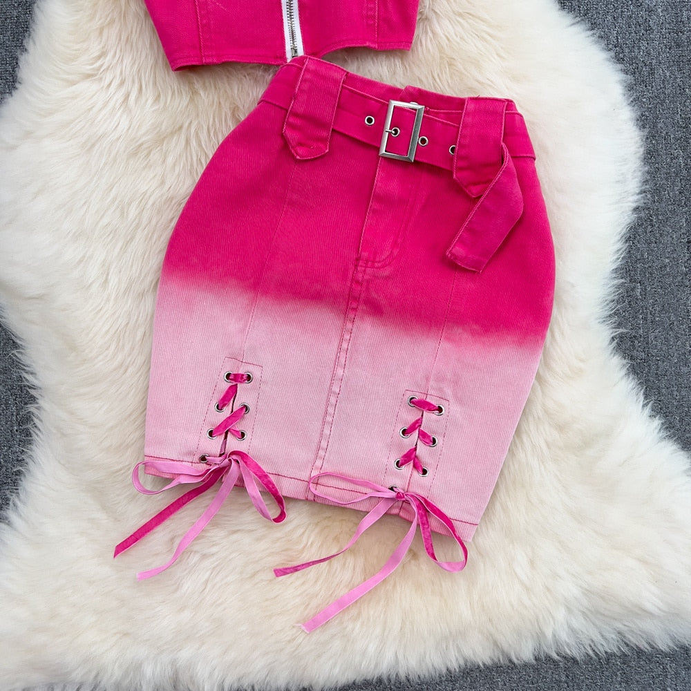 Dam Mini Kjol A-linjeformad Bomull Polyester Gradient-4