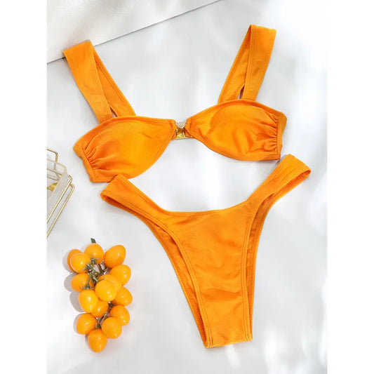 Dam Bikini Låg Midja Enfärgad Polyester-1