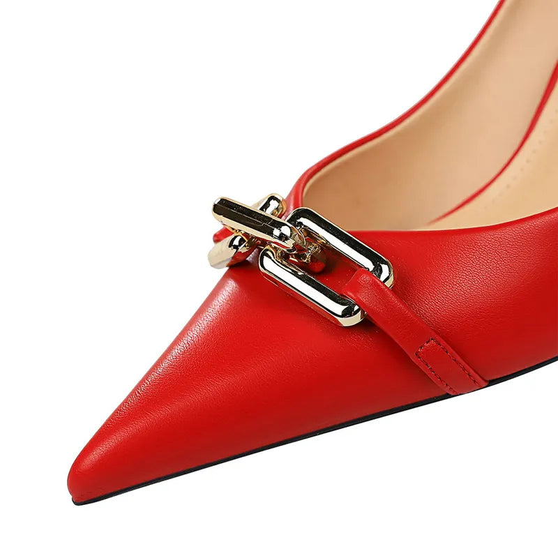 Kvinnors Pumps Spetsig Tå PU Högklackad Slip-On Skor-2