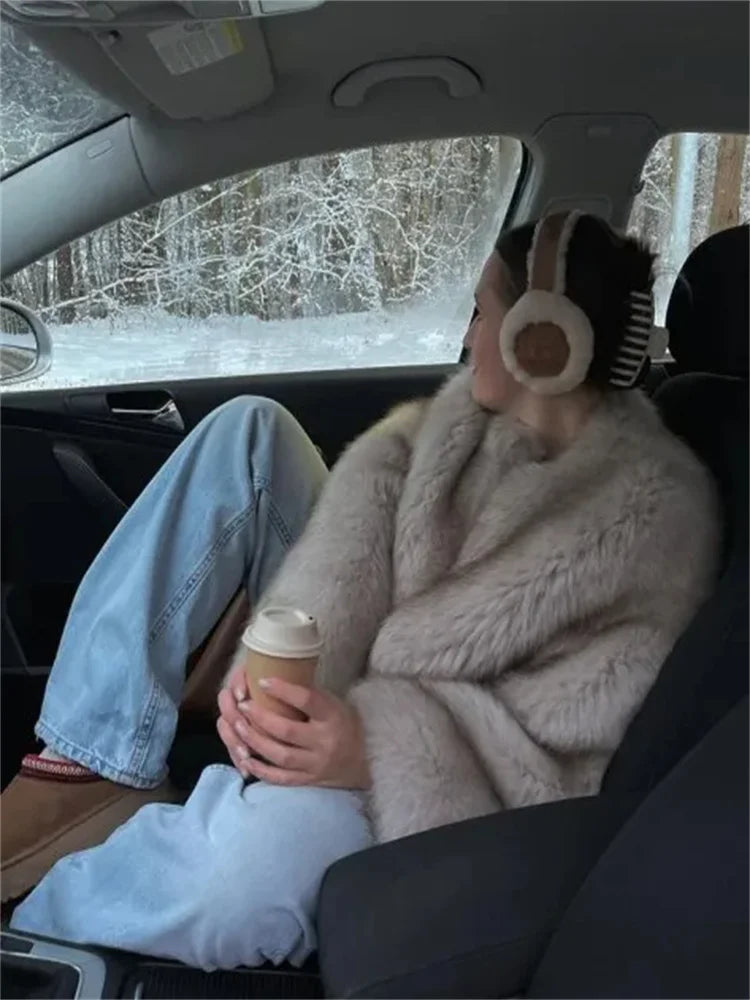 Kvinna Kappa Lyxig Design Konstgjord Päls-3