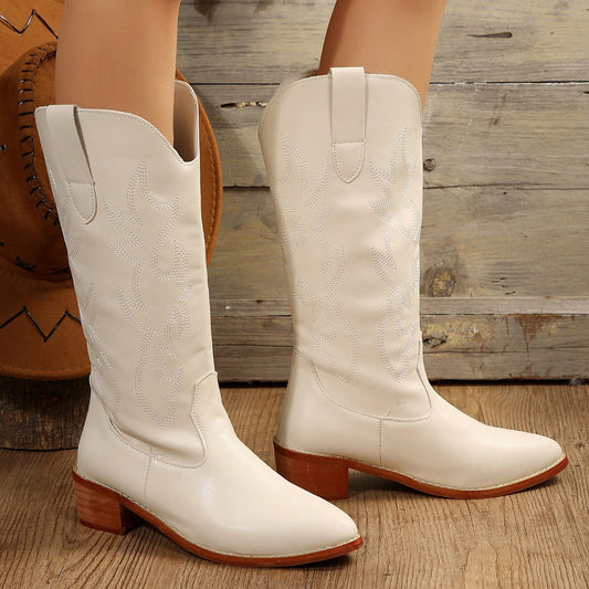 Dam Stövlar Cowboy Stil Vintage Läder Högkvalitativa Material-1