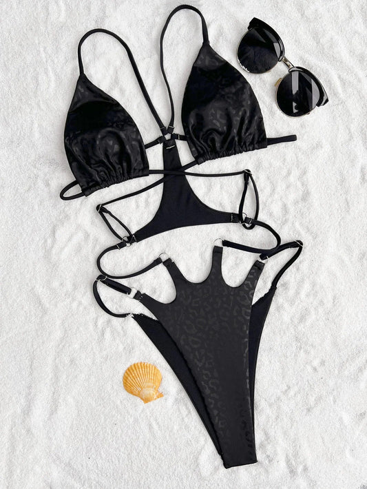 Baddräkt Dam Monokini Vågig Polyester Spandex-1