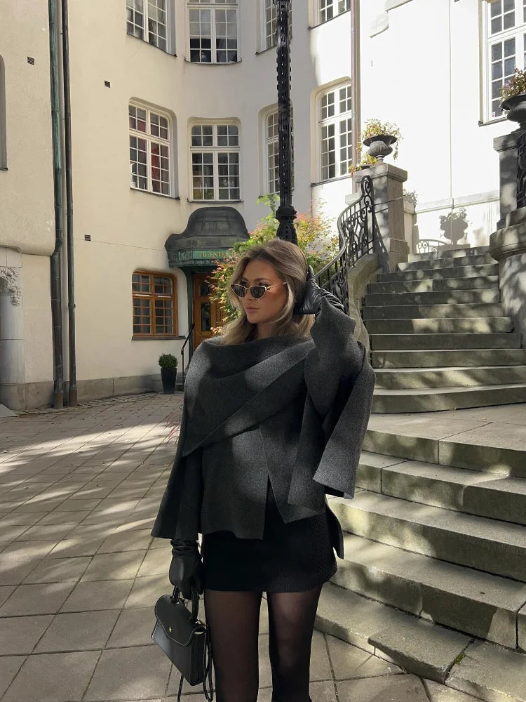 Dam Ulljacka Loose Fit med Halsduk i Ull-6