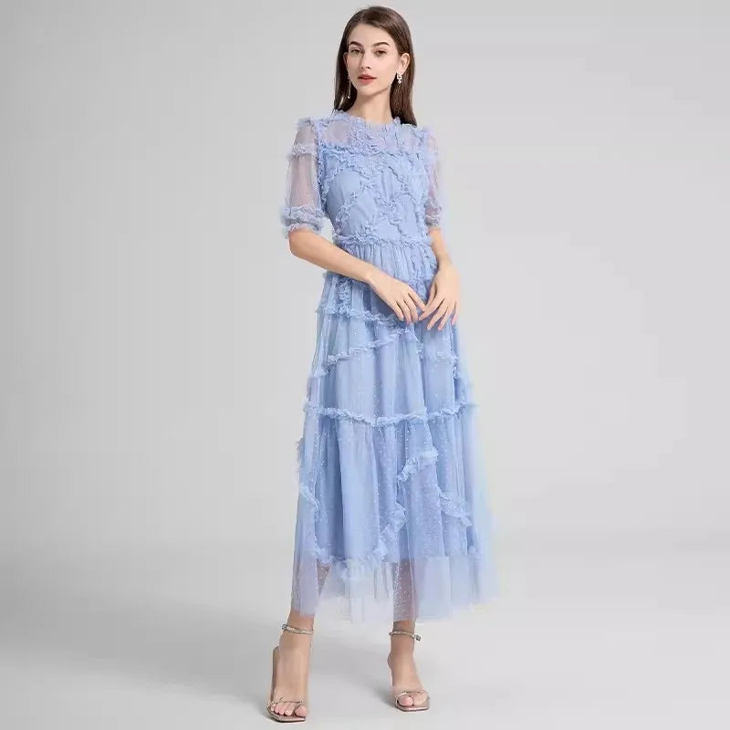Damklänning Midi Cirkulär Halsringning Tiered Polyester Acetat-6
