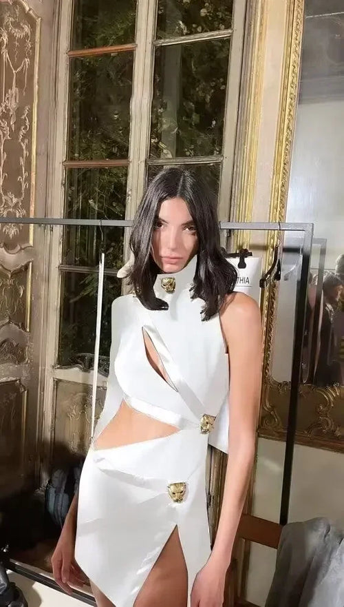 Kvinna Miniklänning Skräddarsydd Bomull Monokrom-1