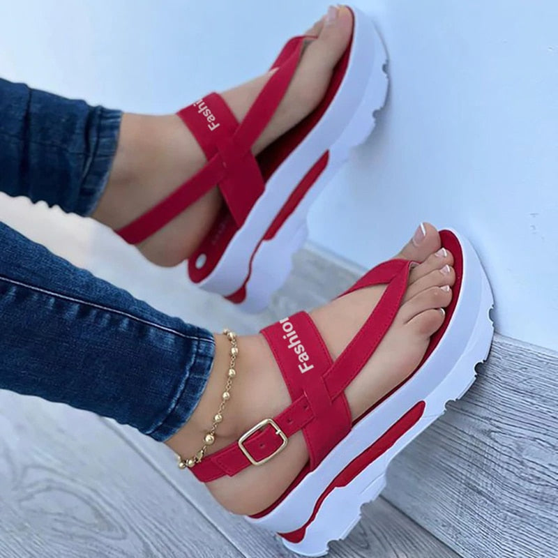 Dam Sandaler Plattform Mocka med Spänne för Sommar-4