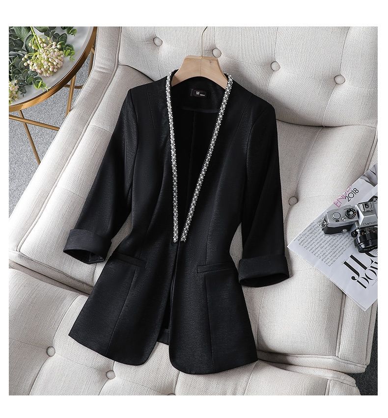 Dam Blazer V-hals Halvlånga Ärmar i Polyester – Tidlös Regular Fit för Kontor och Avslappnade Tillfällen 1