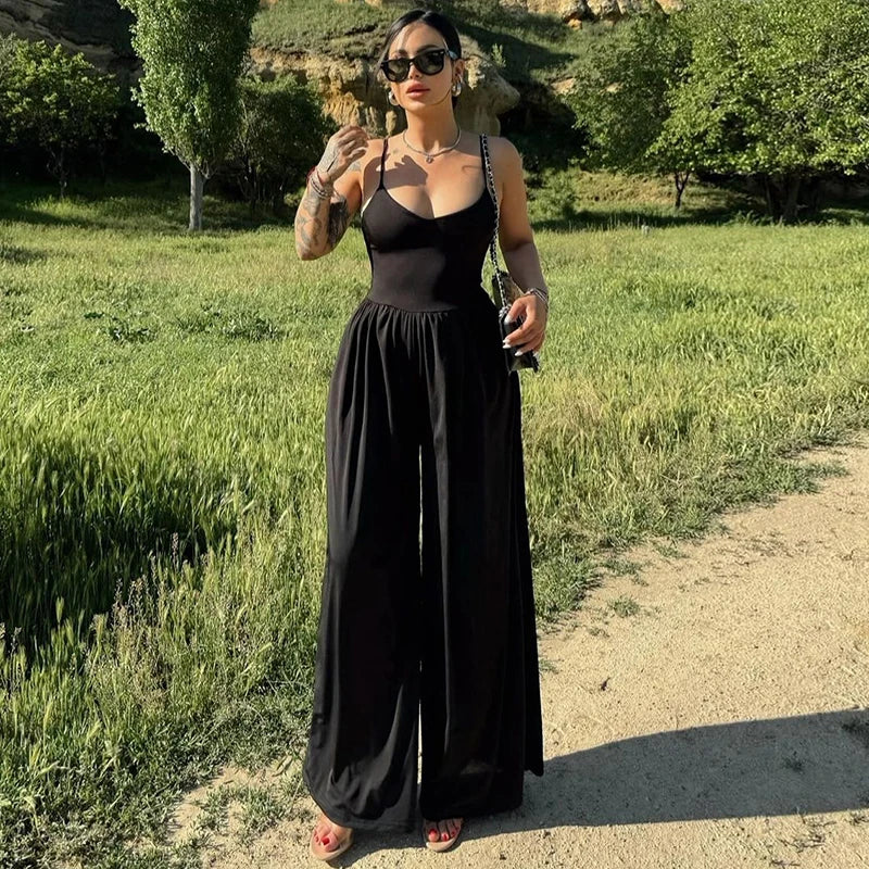 Variant image for Dam Jumpsuit Avslappnad Polyester och Bomull Bred Byxdesign Komplett Längd-4