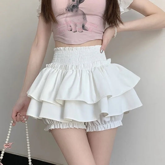 Kvinna Skort Hög Midja Rüschen 100% Polyester-1