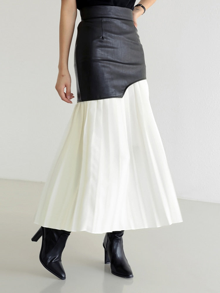 Dam Midi Kjol Veckad Bomull Polyester Elegant Silhuett-4