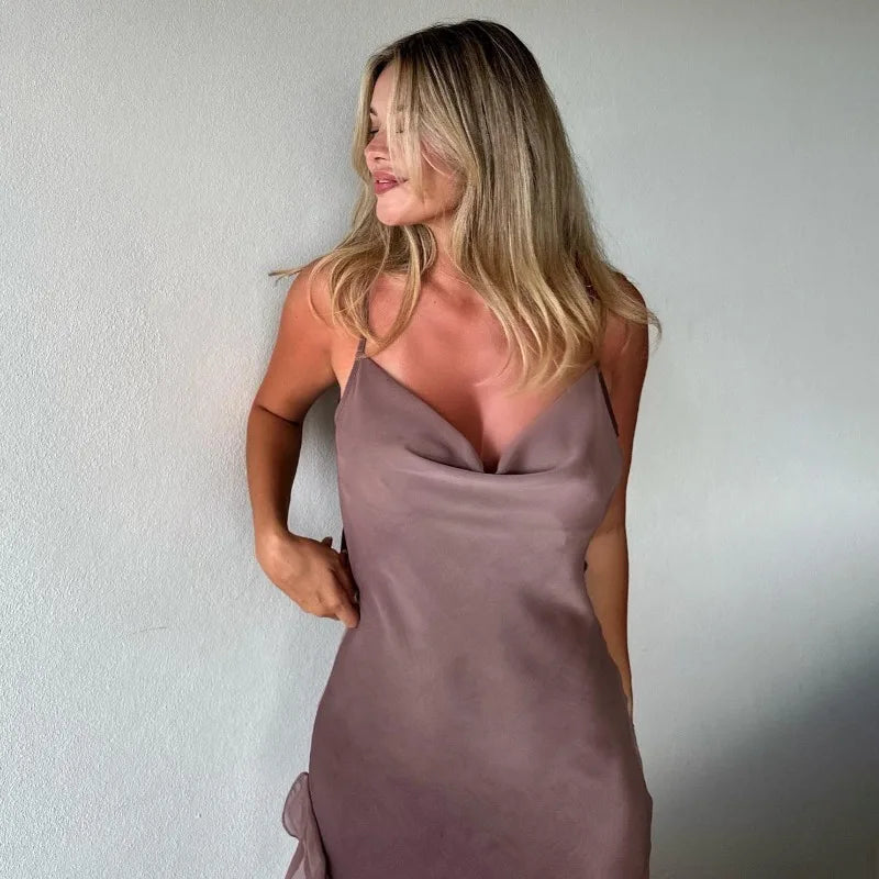 Maxiklänning Dam Rynkad med Sidoslits i Lätt Polyester-6