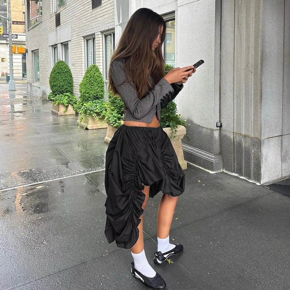 Dam Midi Rock Asymmetrisk Bomull Polyester-3