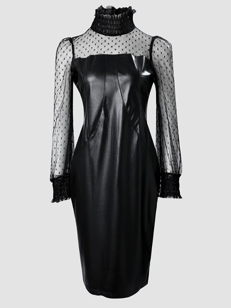 Dam Mini Klänning Turtleneck Polyester Monokrom 1