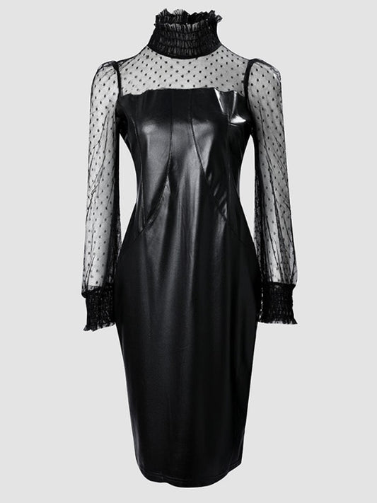 Dam Mini Klänning Turtleneck Polyester Monokrom 1