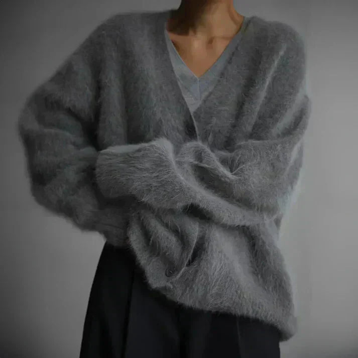 Dam Cardigan Lång V-hals Mjuk Material-4