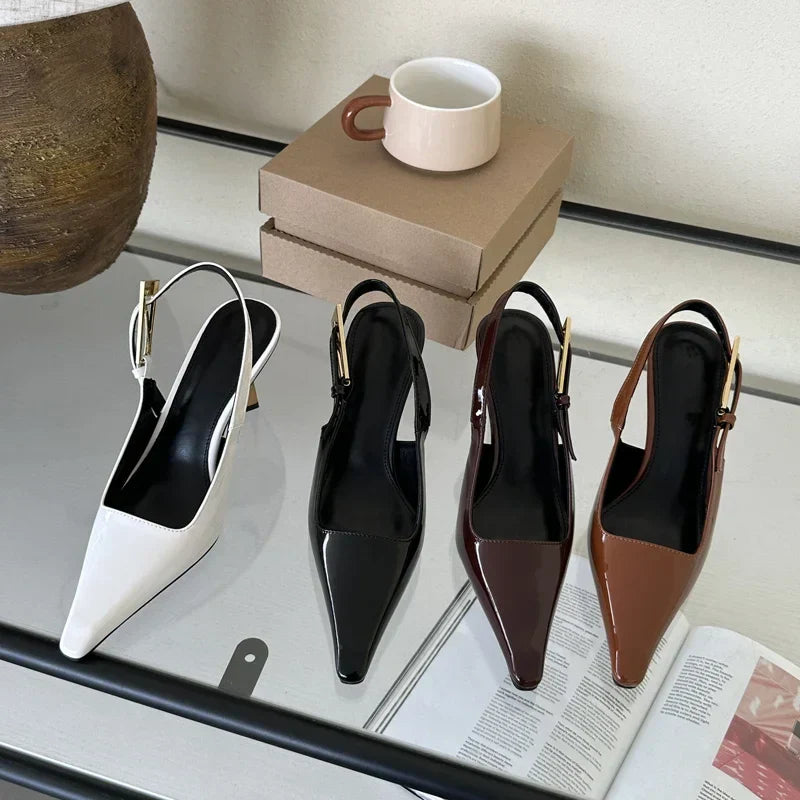 Dam Slingbacks Avsmalnande Tå Färgläder Plattformshöjd 0-3 cm-3