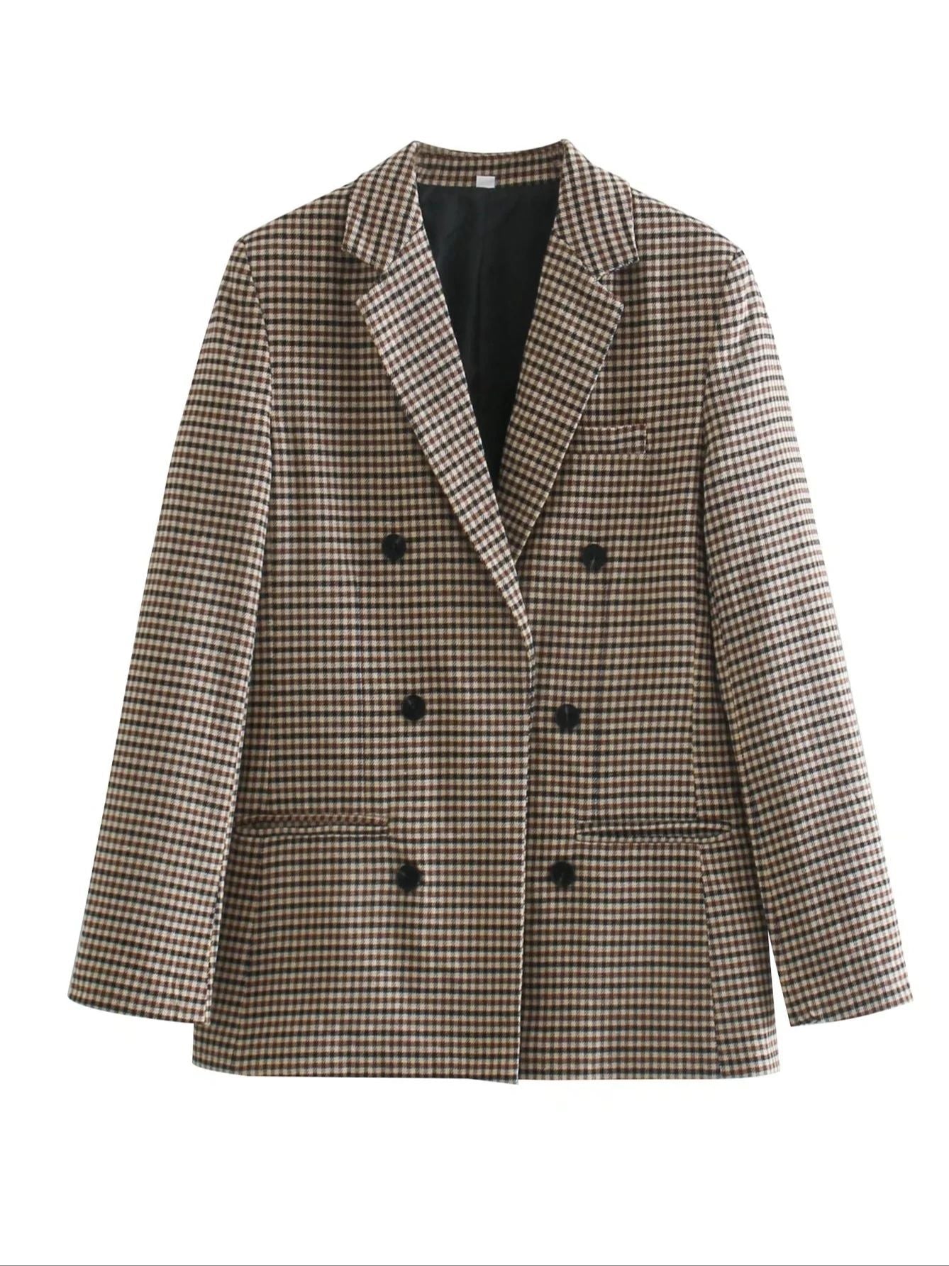 Variant image for Dam Blazer Modern Kontrollmönster Bomull Polyester Elegant Casual-6