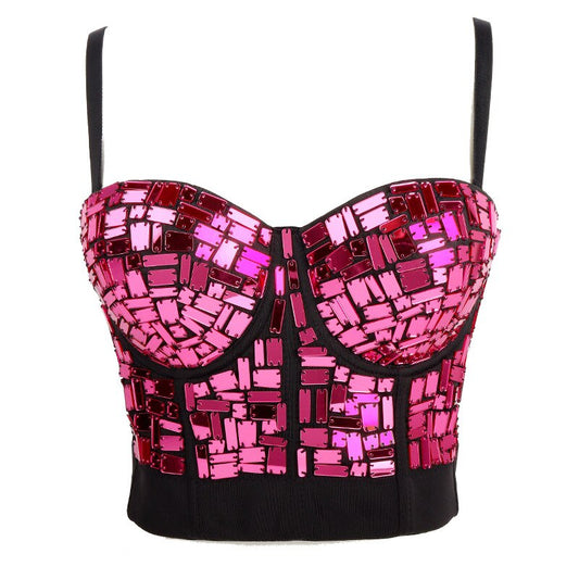 Dam Ărmlös Festtopp med Strassdetaljer Spandex Polyester-1