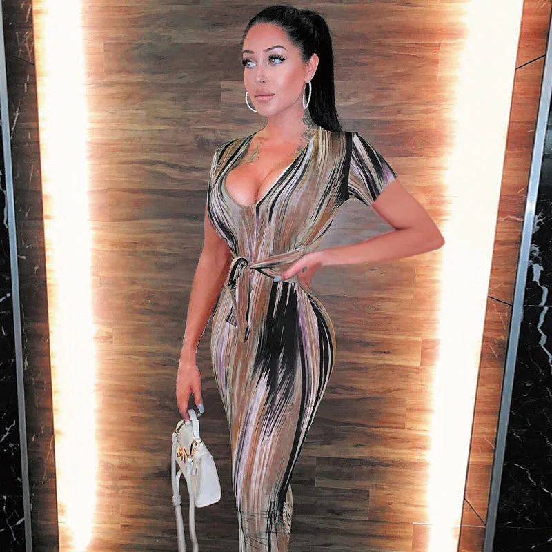 Variant image for Kvinnors Midi Klänning V-ringning Polyester Skräddarsydd-19