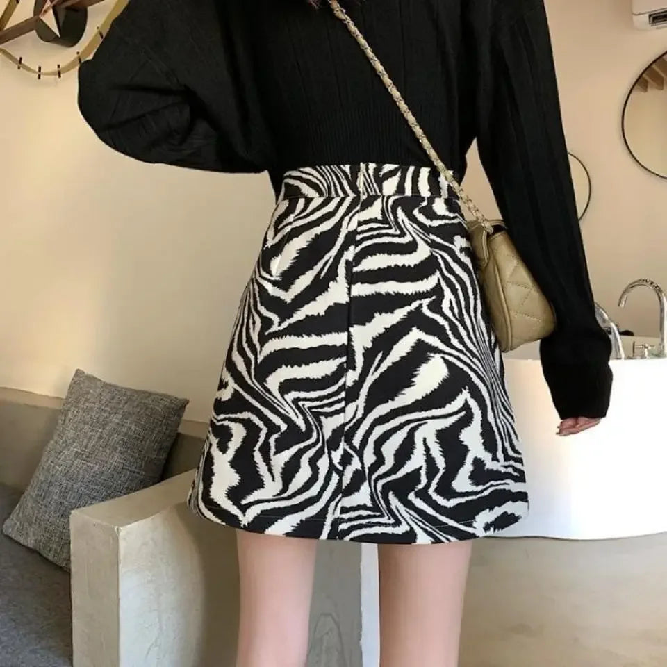Dam Rock Hög Midja Zebra Mönster Polyester-2