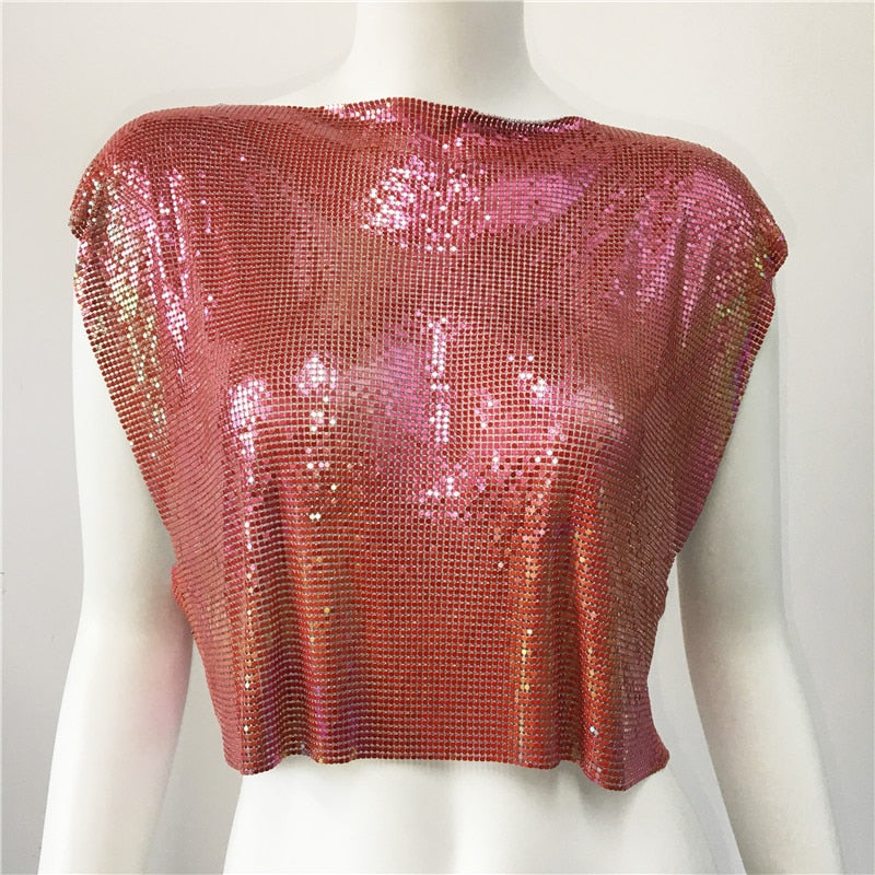 Dam Tanktop Kort Snitt med Paljetter Polyester och Linne 27