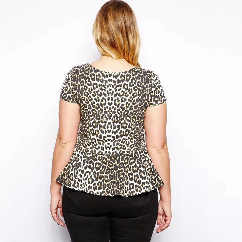 Dam Peplumblus Leopardmönster Mjuk Polyester-2