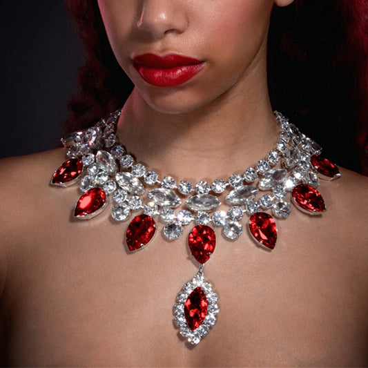 Dam Halsband Vattendroppe Koppar med Röd Strass Elegant Smycke-1