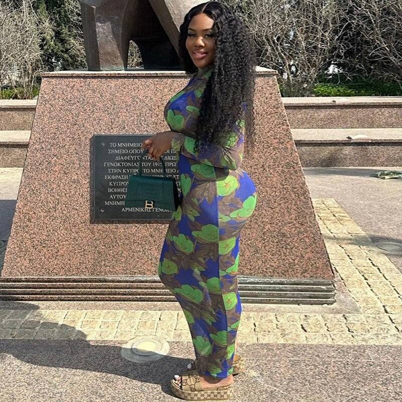 Maxiklänning Dam Blommig Design Lång Ärmar Polyester-6