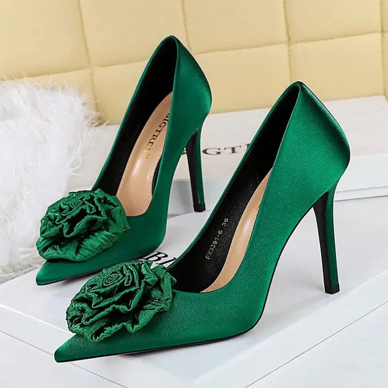 Dam Skor Stilettos Elegant Siden Spetsig Tå-3