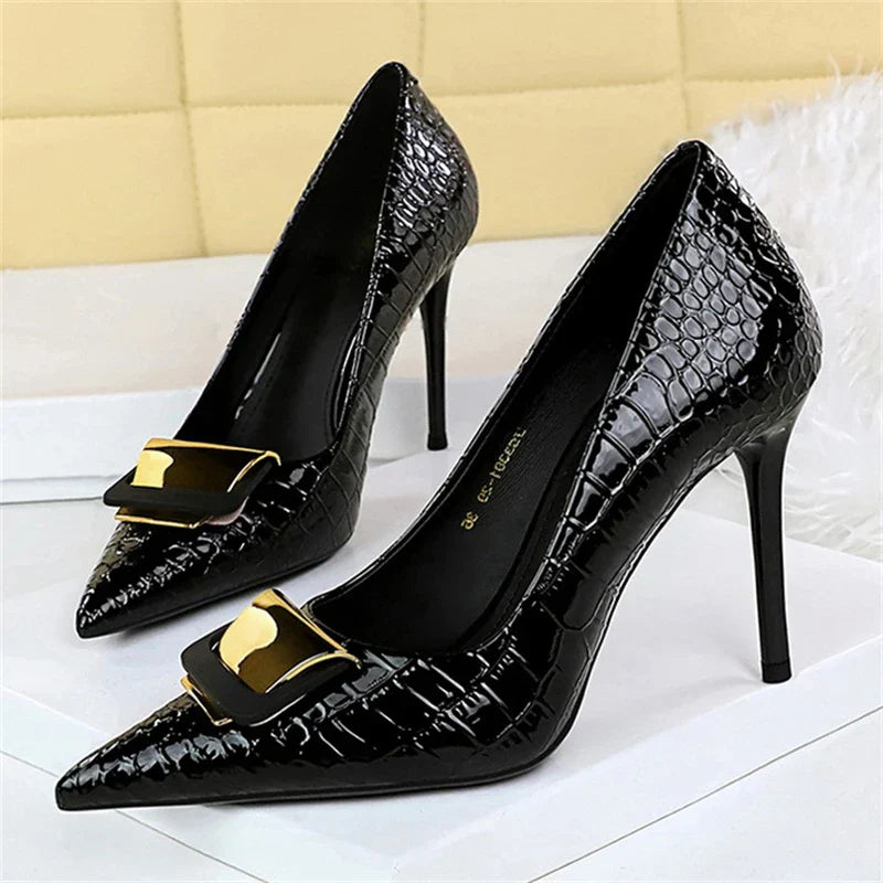 Dam Pumps Spetsformad PU-material Elegant 7 cm Häl-2